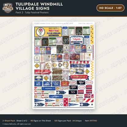 Alpine Railworks 31177HO HO Scale Roadside Signs - Windmill Village