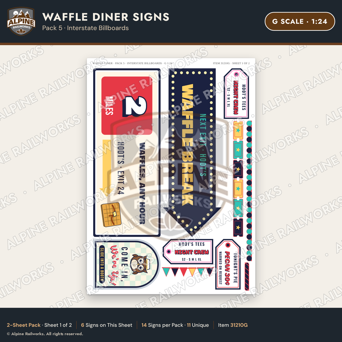 Alpine Railworks 31210G G Scale Waffle Diner Signs - Billboards
