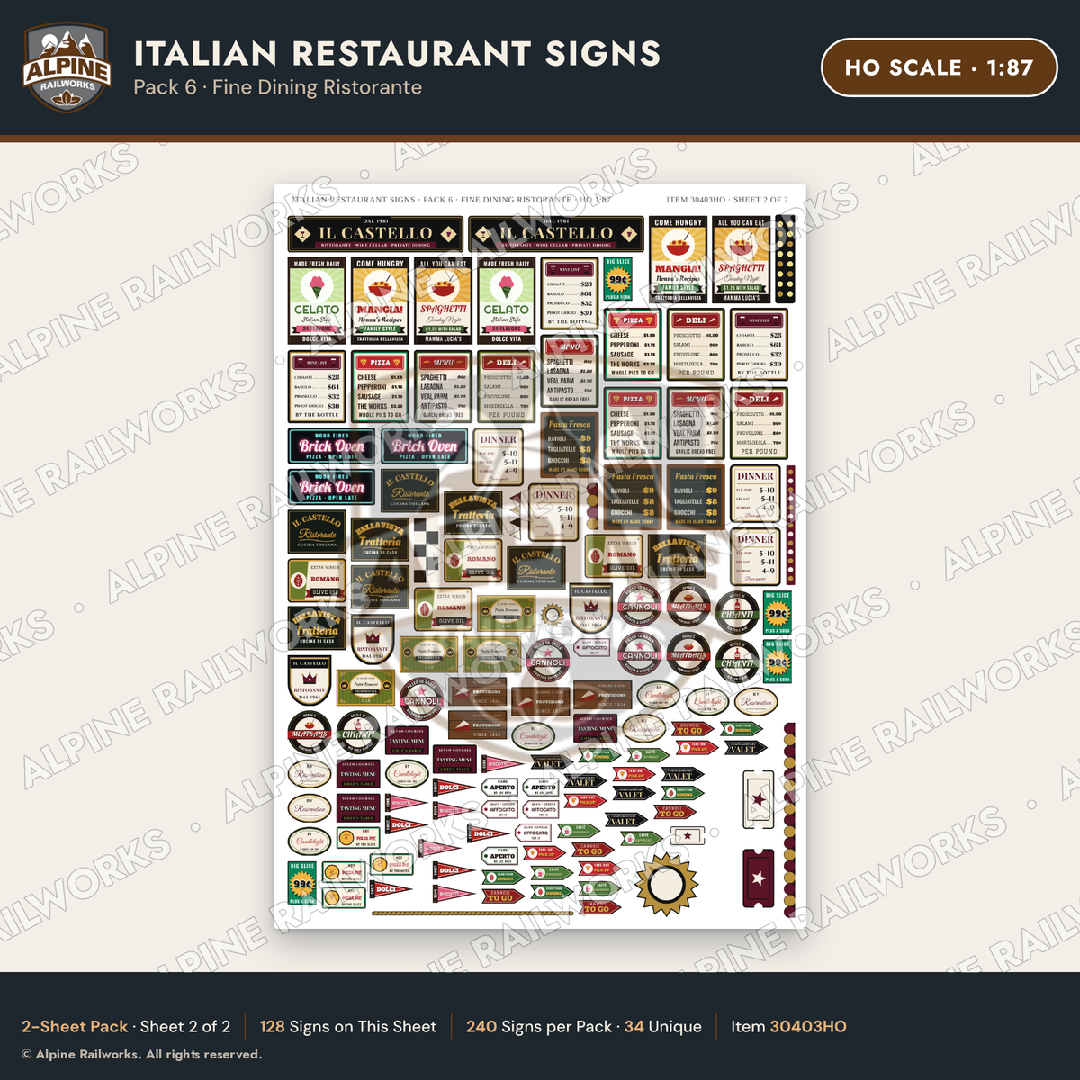 Alpine Railworks 30403HO HO Scale Italian Restaurant Signs