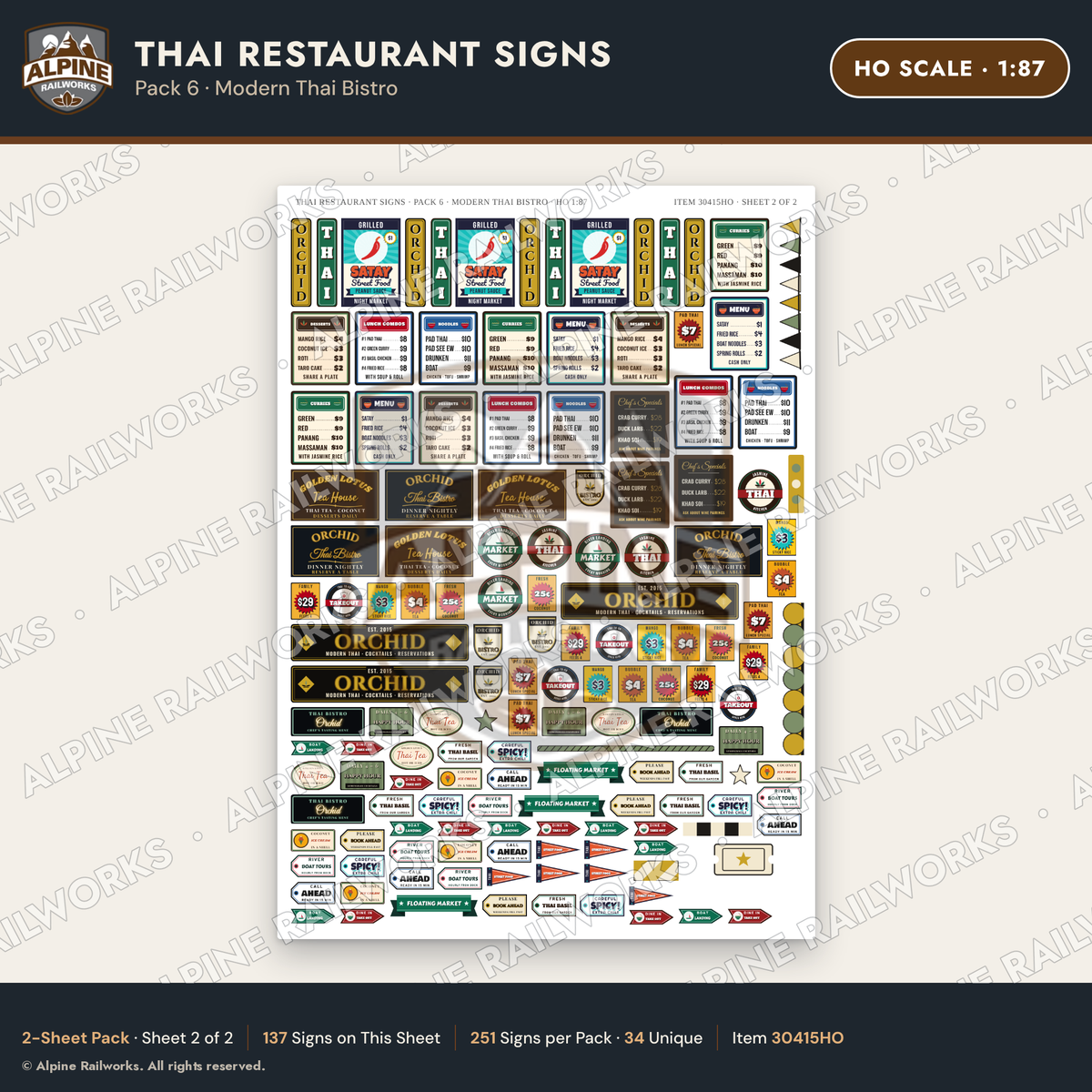 Alpine Railworks 30415HO HO Scale Thai Restaurant Signs