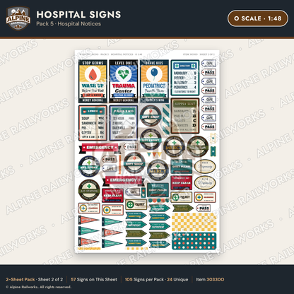 Alpine Railworks 30330O O Scale Hospital Signs - Hospital Notices
