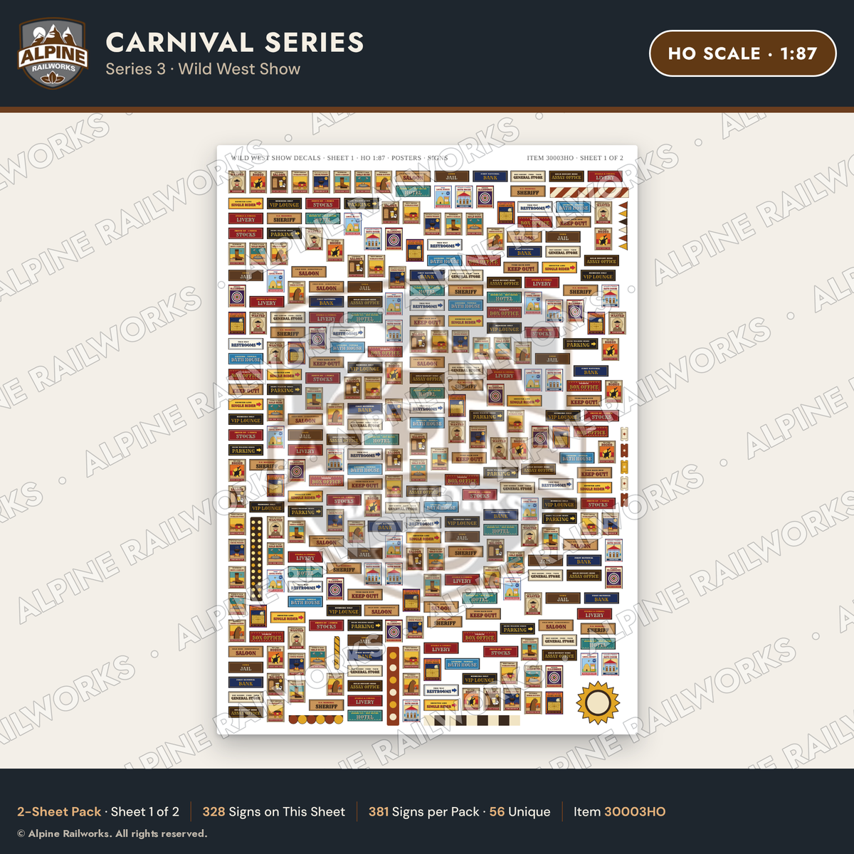 Alpine Railworks 30003HO HO Scale Carnival Signs - Wild West Show