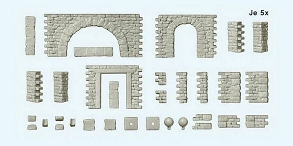 Preiser 18217 HO Scale Quarrystone Walls -- With Doorways, Arches & Corner Posts