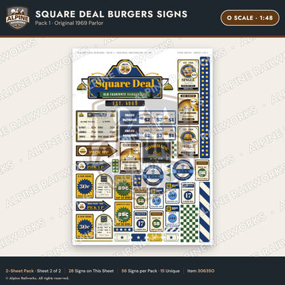 Alpine Railworks 30635O O Scale Fast Food Signs - Square Burgers