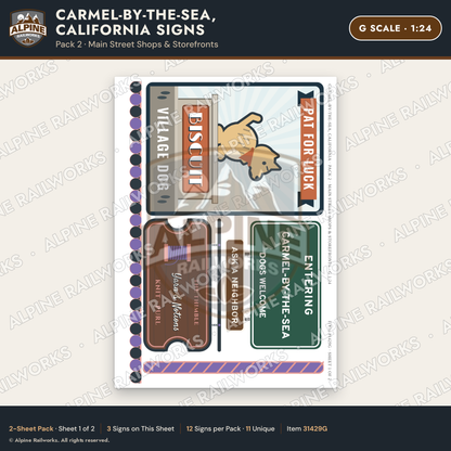 Alpine Railworks 31429G G Scale Carmel CA Signs - Main Street Shops