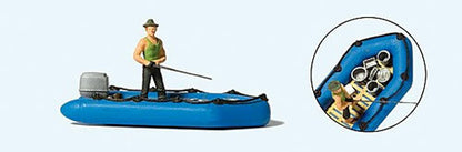 Preiser 10687 HO Scale Dinghy w/Fisherman/Angler -- Blue