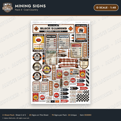 Alpine Railworks 30269O O Scale Mining Signs - Coal Country