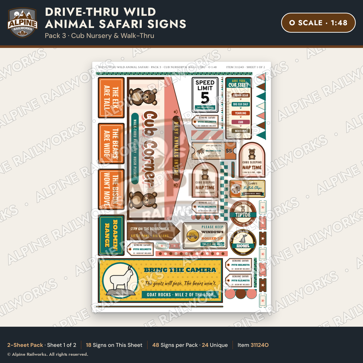 Alpine Railworks 31124O O Scale Roadside Signs - Drive-Thru Safari