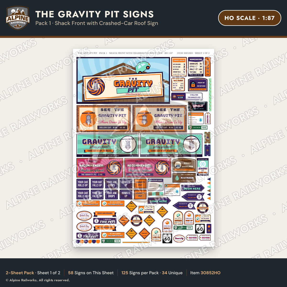 Alpine Railworks 30852HO HO Scale Roadside Signs - Mystery Hole