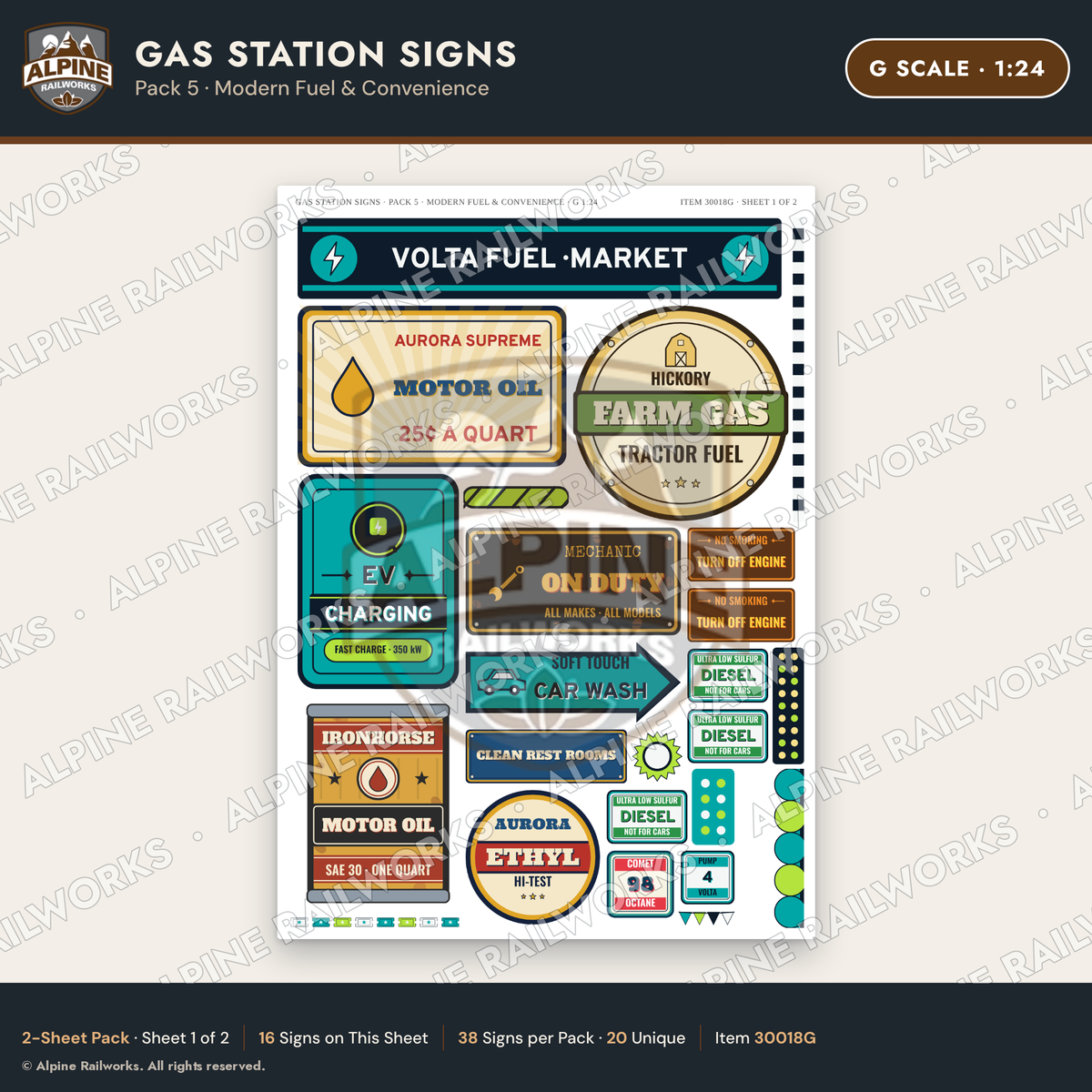 Alpine Railworks 30018G G Scale Gas Station Signs - Modern Fuel