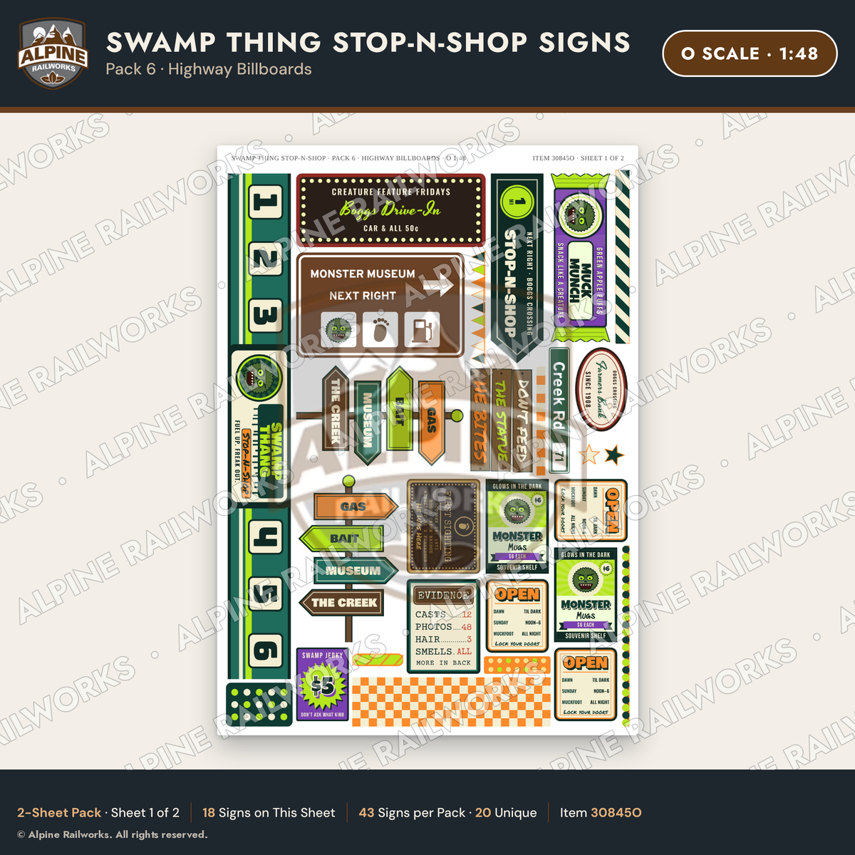 Alpine Railworks 30845O O Scale Roadside Signs - Swamp Monster Store