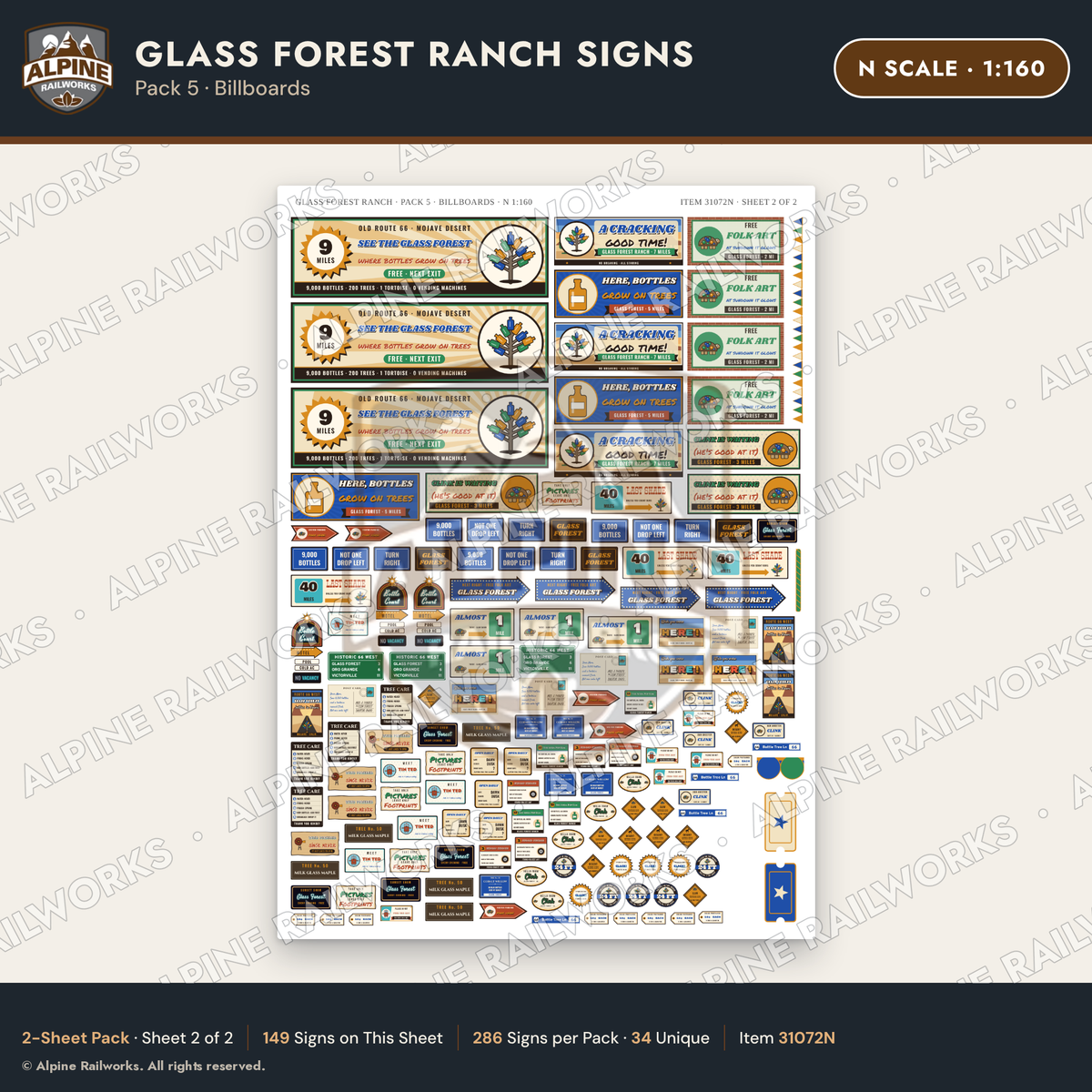Alpine Railworks 31072N N Scale Roadside Signs - Bottle Tree Ranch
