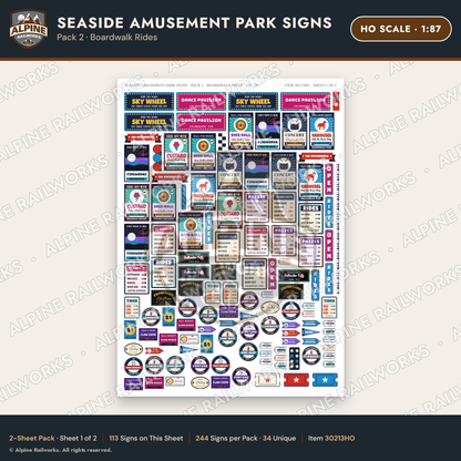 Alpine Railworks 30213HO HO Scale Seaside Amusement Park Signs