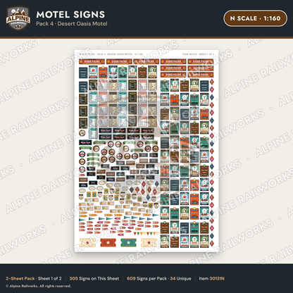 Alpine Railworks 30131N N Scale Motel Signs - Desert Oasis Motel