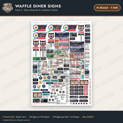 Alpine Railworks 31207N N Scale Waffle Diner Signs - Menu Boards