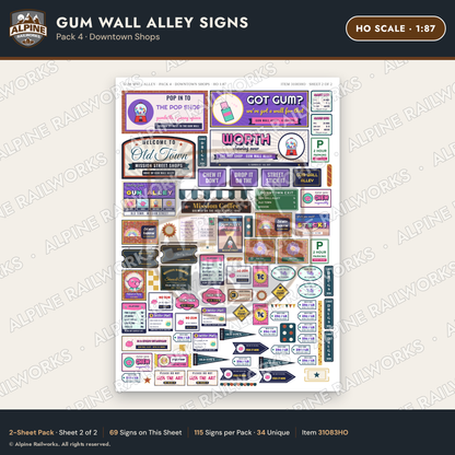 Alpine Railworks 31083HO HO Scale Roadside Signs - Bubblegum Alley