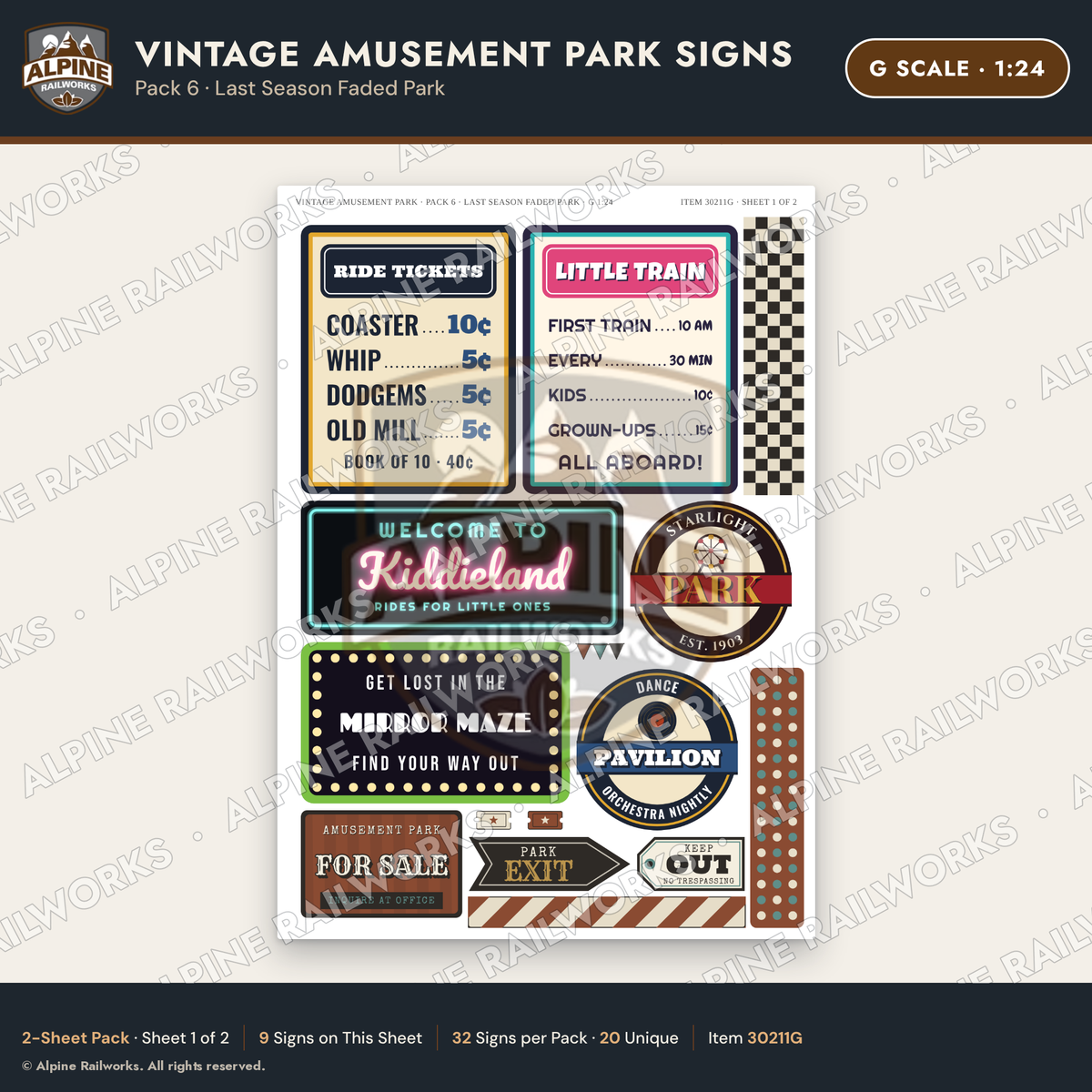 Alpine Railworks 30211G G Scale Vintage Amusement Park Signs