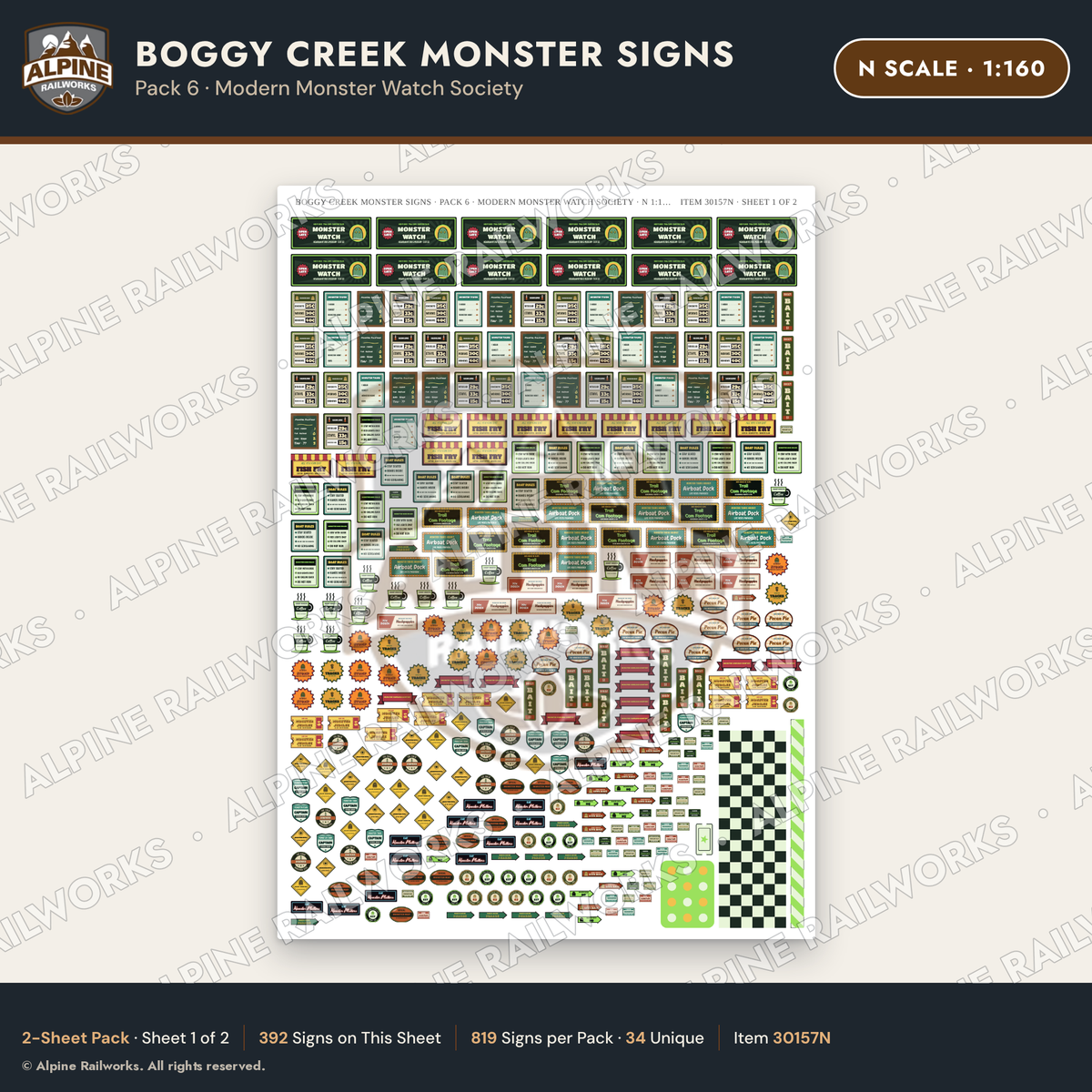 Alpine Railworks 30157N N Scale Boggy Creek Monster Signs