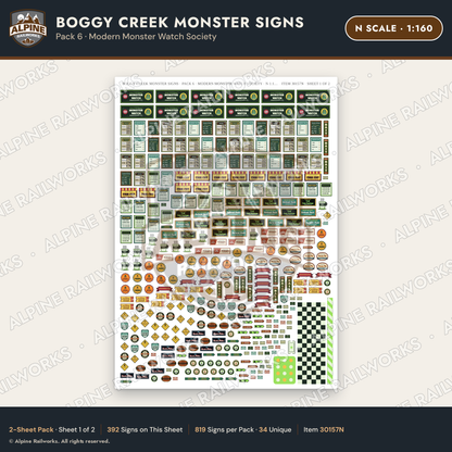 Alpine Railworks 30157N N Scale Boggy Creek Monster Signs