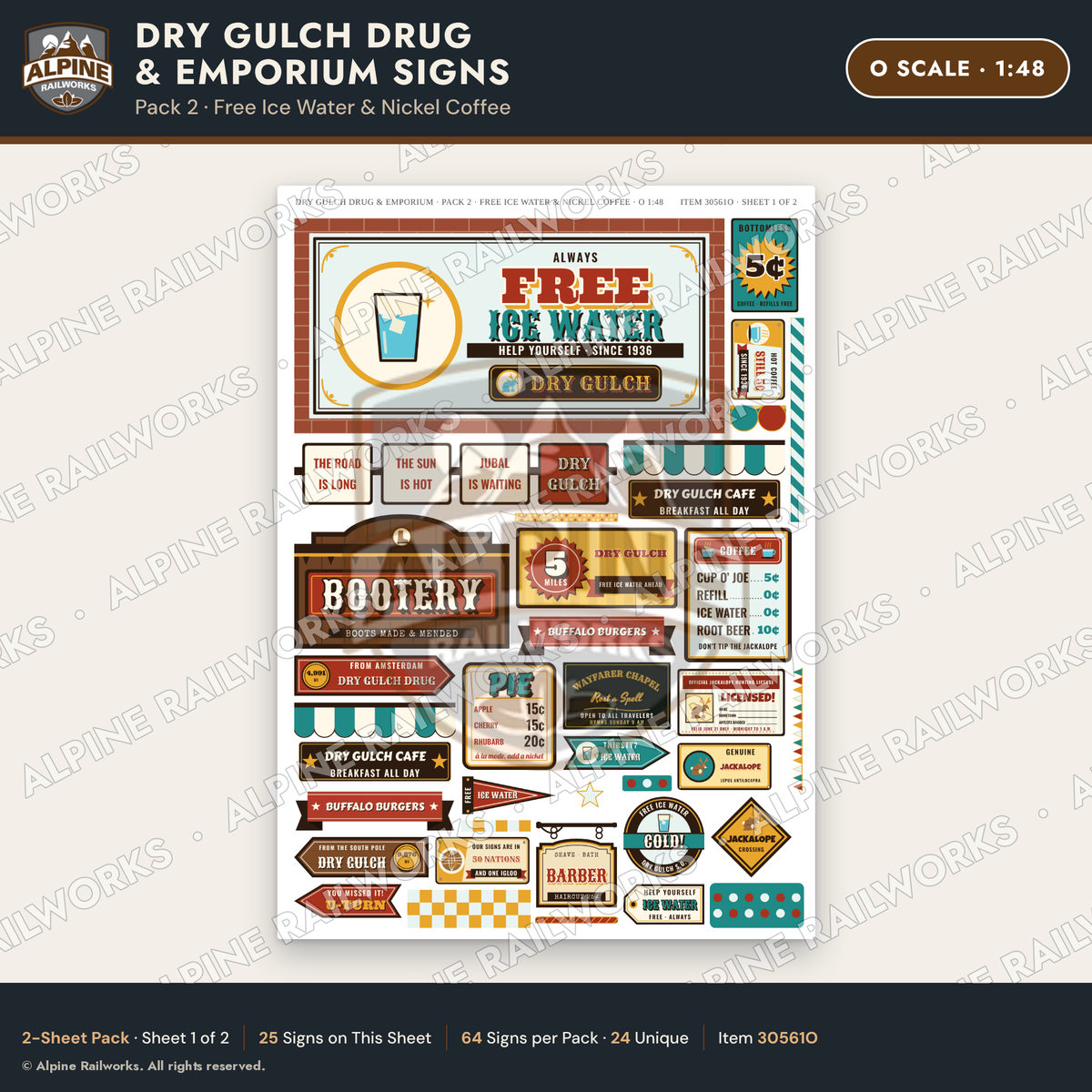 Alpine Railworks 30561O O Scale Roadside Signs - Western Drug Store