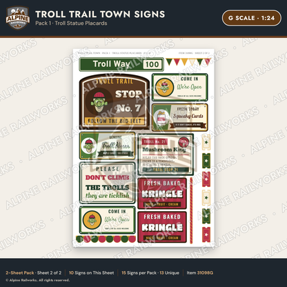 Alpine Railworks 31098G G Scale Roadside Attraction Signs - Troll Town