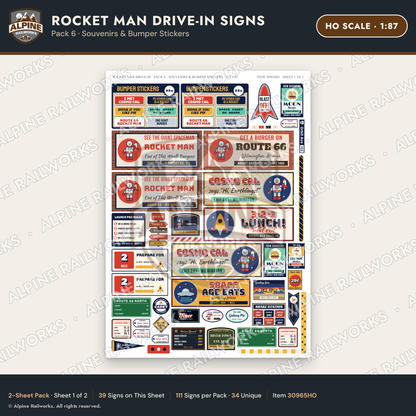 Alpine Railworks 30965HO HO Scale Roadside Signs - Spaceman Drive-In