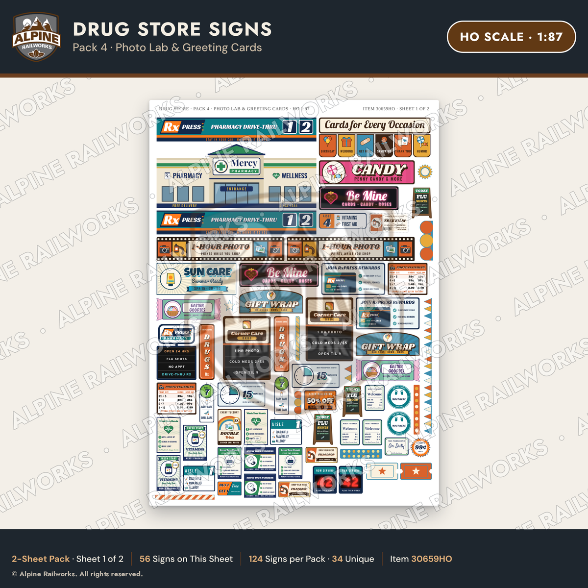 Alpine Railworks 30659HO HO Scale Drug Store Signs - Photo Lab