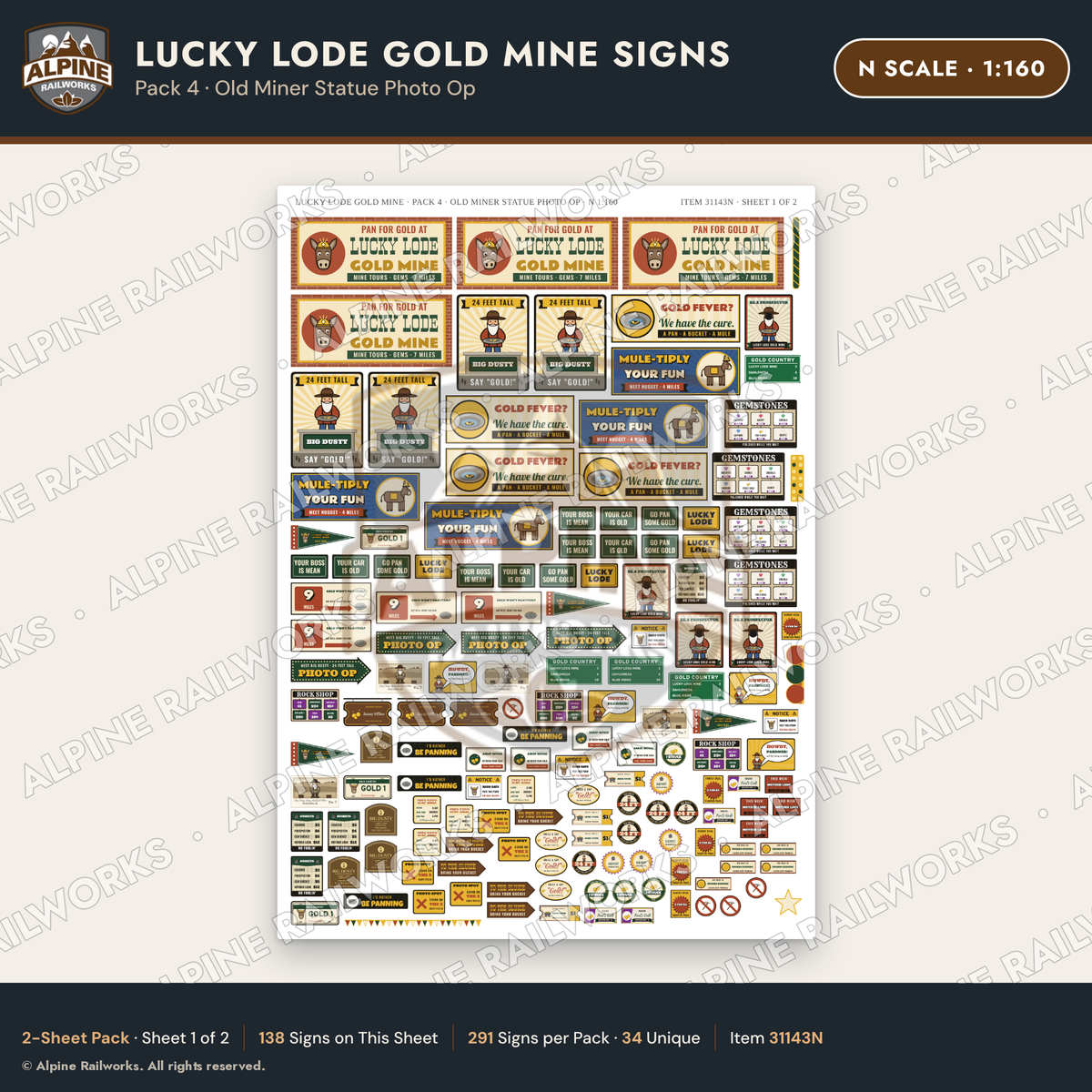 Alpine Railworks 31143N N Scale Roadside Signs - Gold Panning Mine
