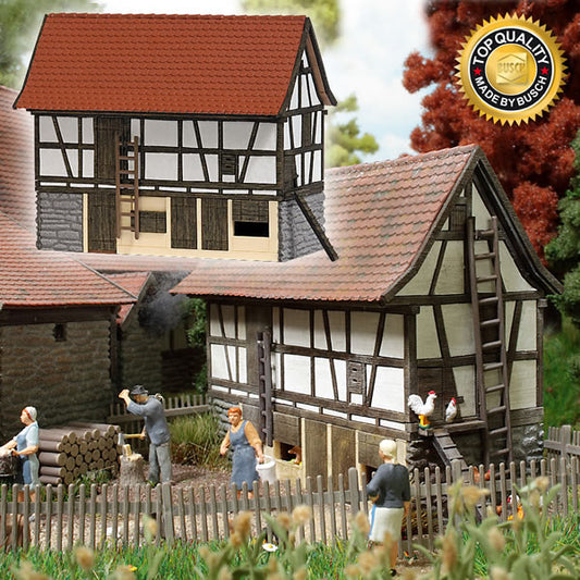 Busch 1515 HO Scale Historic Hohenloher Half-Timber Small Animal Stable - Kit (Laser-Cut Wood) -- Partially Precolored 2 x 1-3/16 x 2-5/8"  7.5 x 3.1 x 6.7cm
