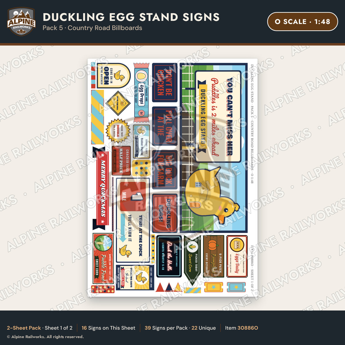 Alpine Railworks 30886O O Scale Roadside Signs - Giant Duck Farm Stand