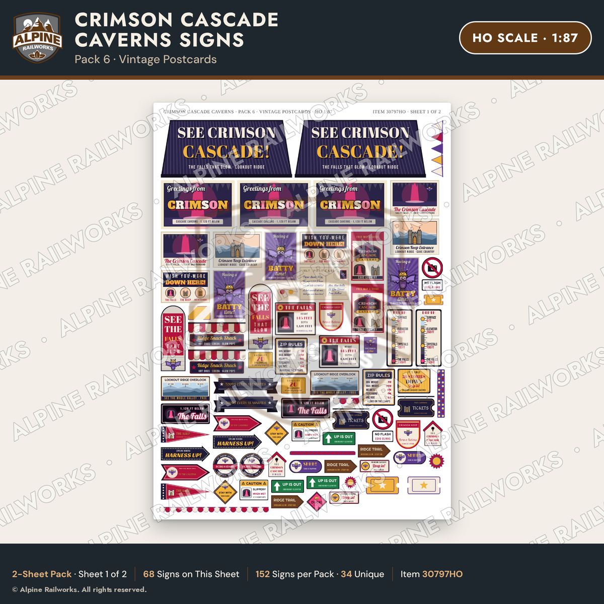Alpine Railworks 30797HO HO Scale Roadside Attraction Signs - Caverns