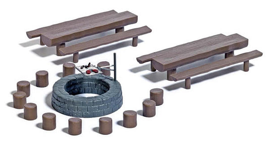 Busch 7781 HO Scale Forest Grill Firepit w/Benches & Tables