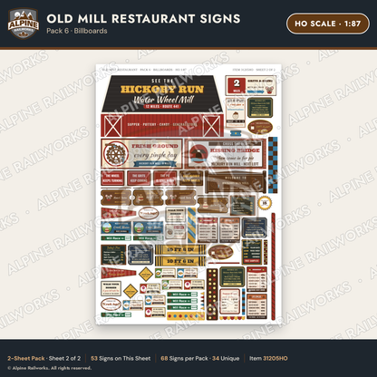 Alpine Railworks 31205HO HO Scale Old Mill Signs - Billboards