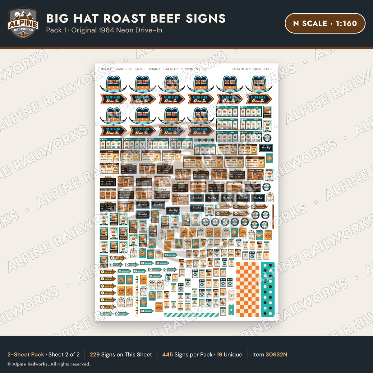 Alpine Railworks 30632N N Scale Fast Food Signs - Western Roast Beef