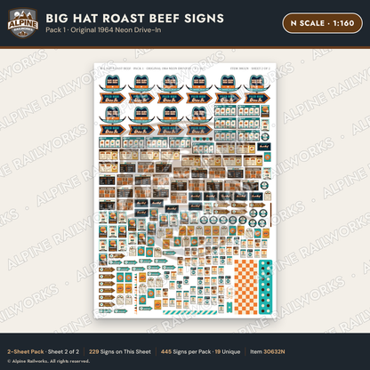 Alpine Railworks 30632N N Scale Fast Food Signs - Western Roast Beef
