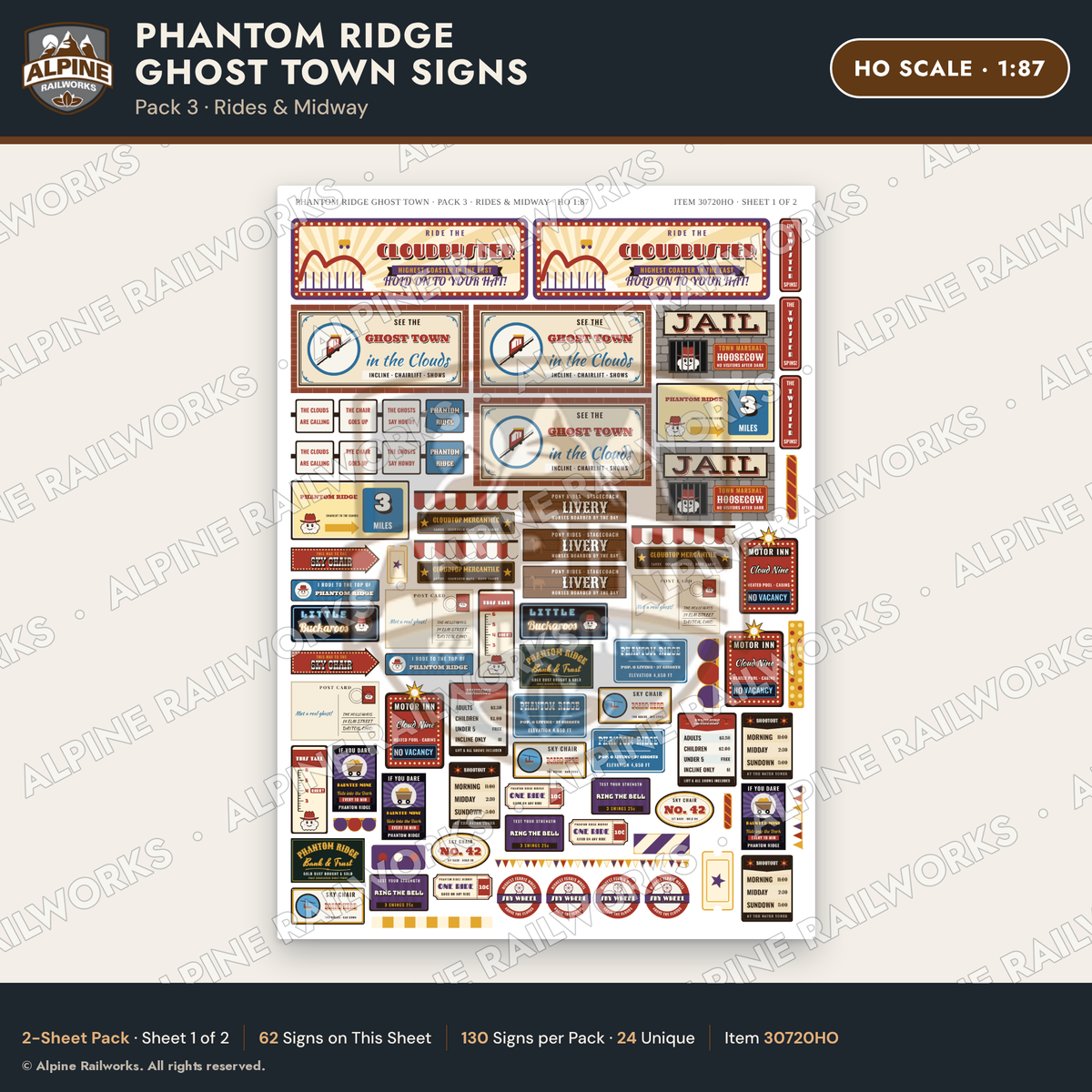 Alpine Railworks 30720HO HO Scale Roadside Signs - Mountain Ghost Town