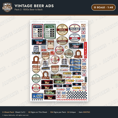 Alpine Railworks 30075O O Scale Vintage Beer Ads - 1930s Beer Is Back