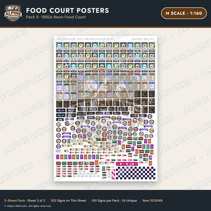 Alpine Railworks 30204N N Scale Food Court Posters - Neon Food Court