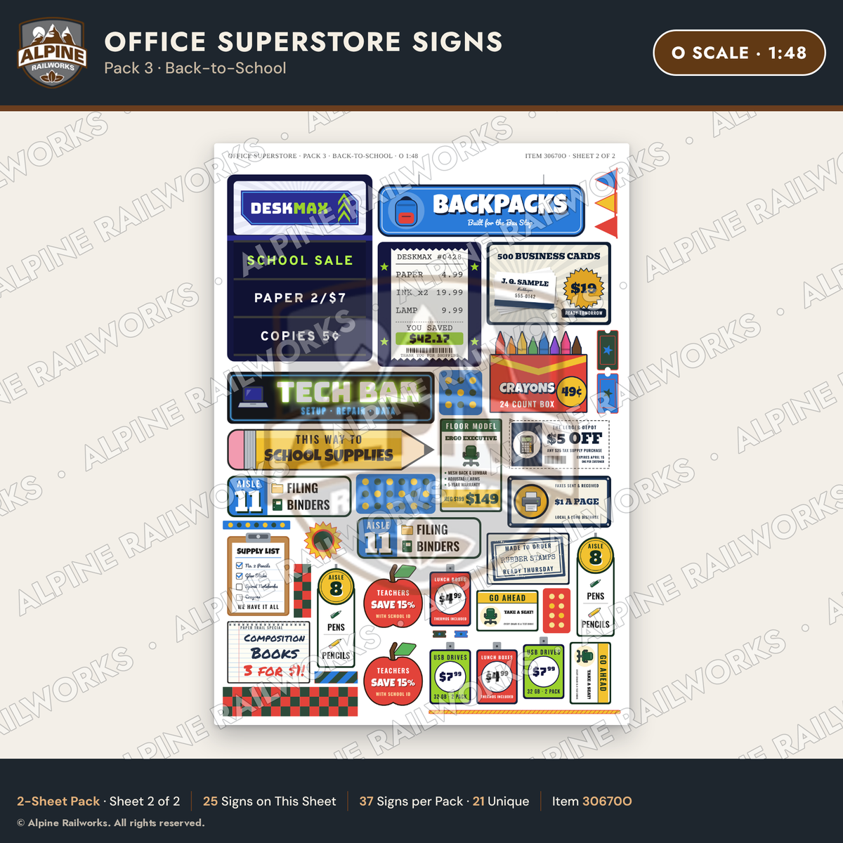 Alpine Railworks 30670O O Scale Office Superstore Signs
