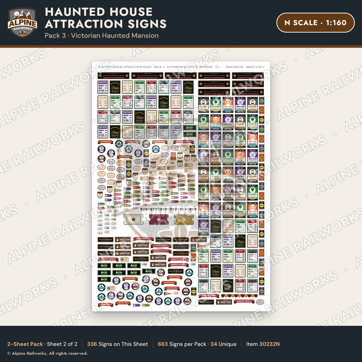 Alpine Railworks 30232N N Scale Haunted House Attraction Signs