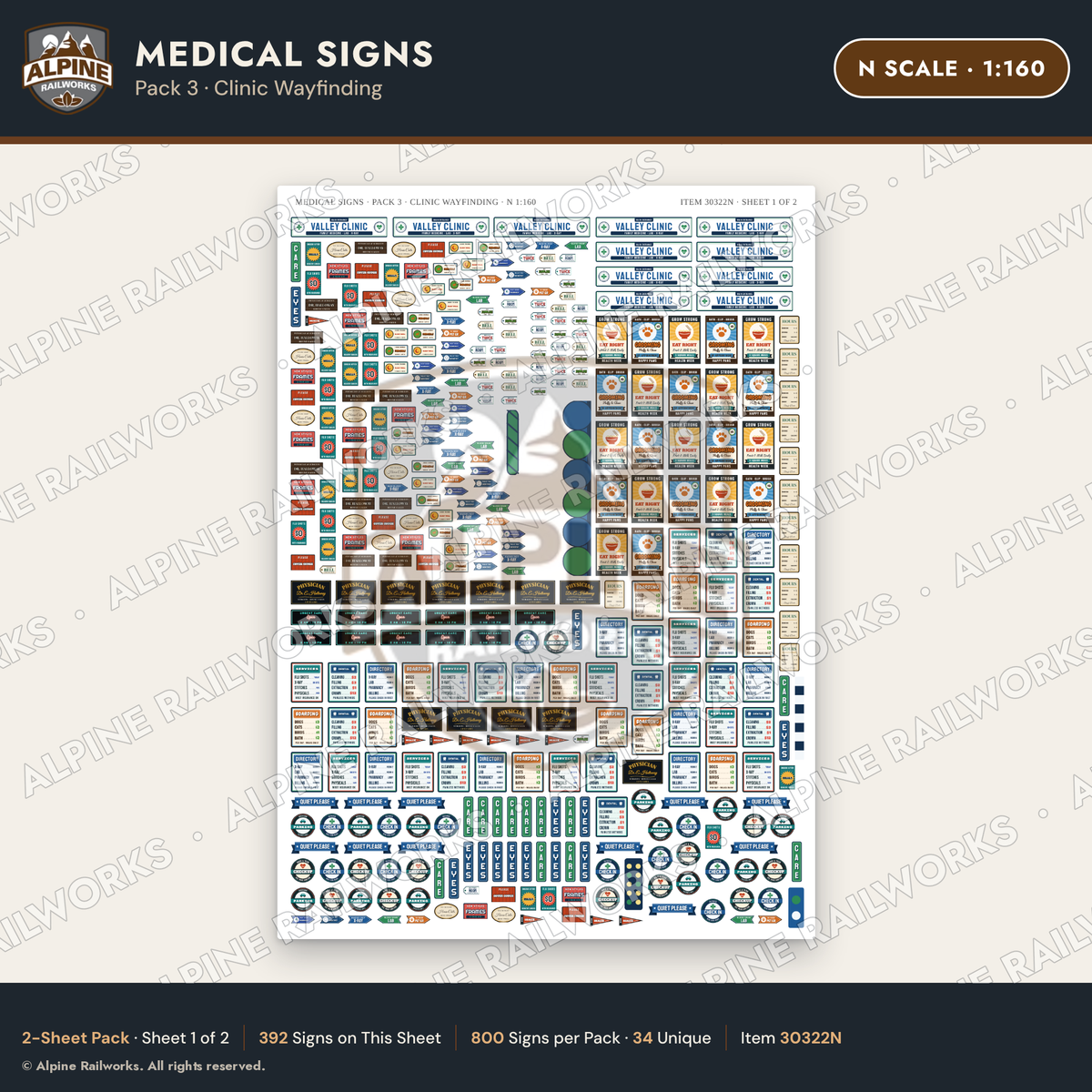 Alpine Railworks 30322N N Scale Medical Signs - Clinic Wayfinding