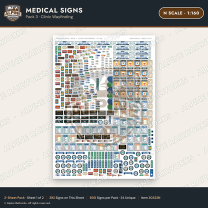 Alpine Railworks 30322N N Scale Medical Signs - Clinic Wayfinding