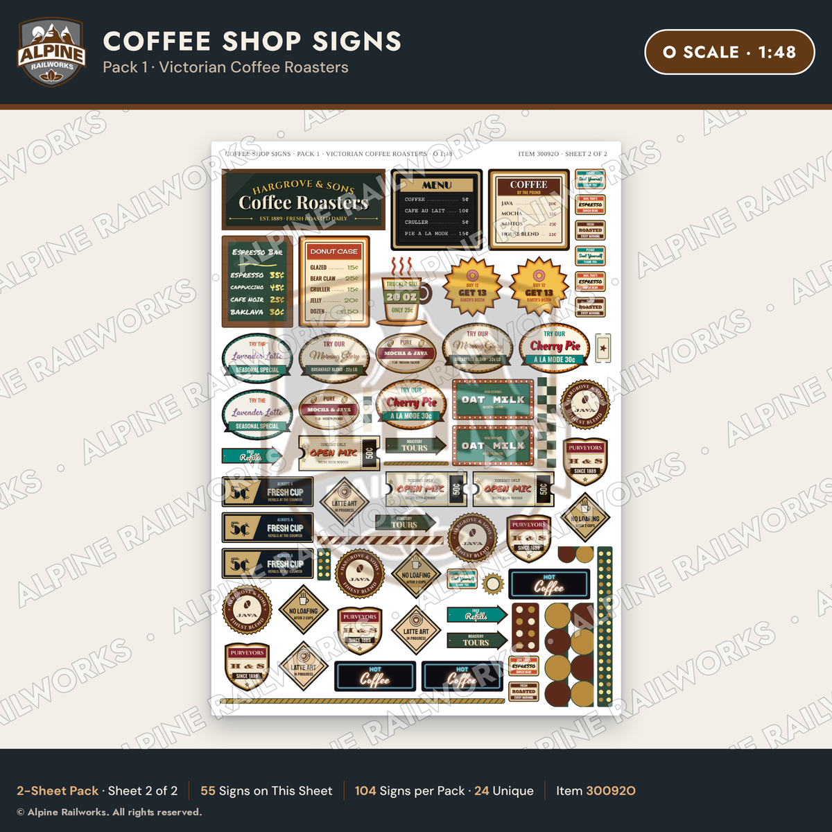 Alpine Railworks 30092O O Scale Coffee Shop Signs