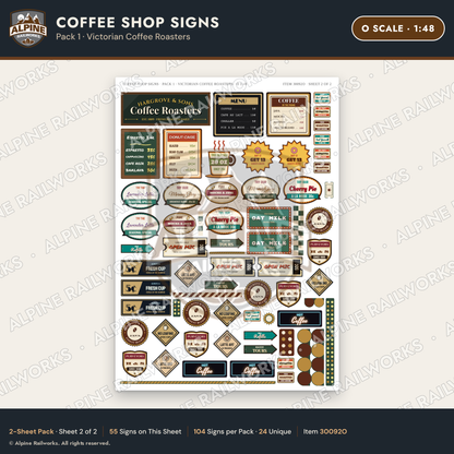 Alpine Railworks 30092O O Scale Coffee Shop Signs
