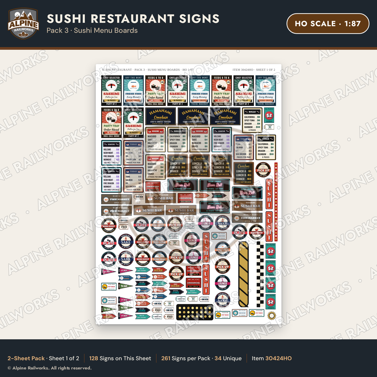 Alpine Railworks 30424HO HO Scale Sushi Restaurant Signs