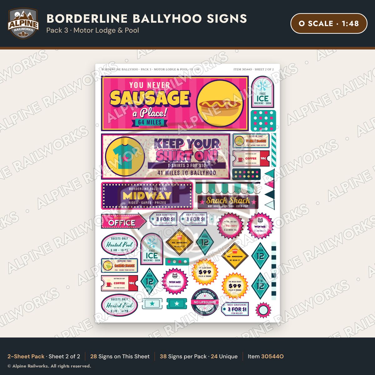 Alpine Railworks 30544O O Scale Roadside Signs - Border Tourist Stop