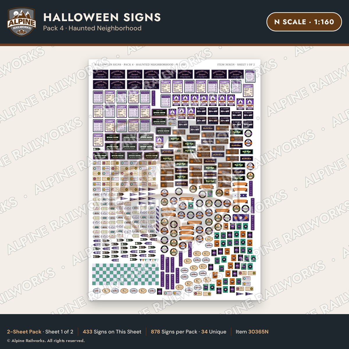 Alpine Railworks 30365N N Scale Halloween Signs - Haunted Neighborhood