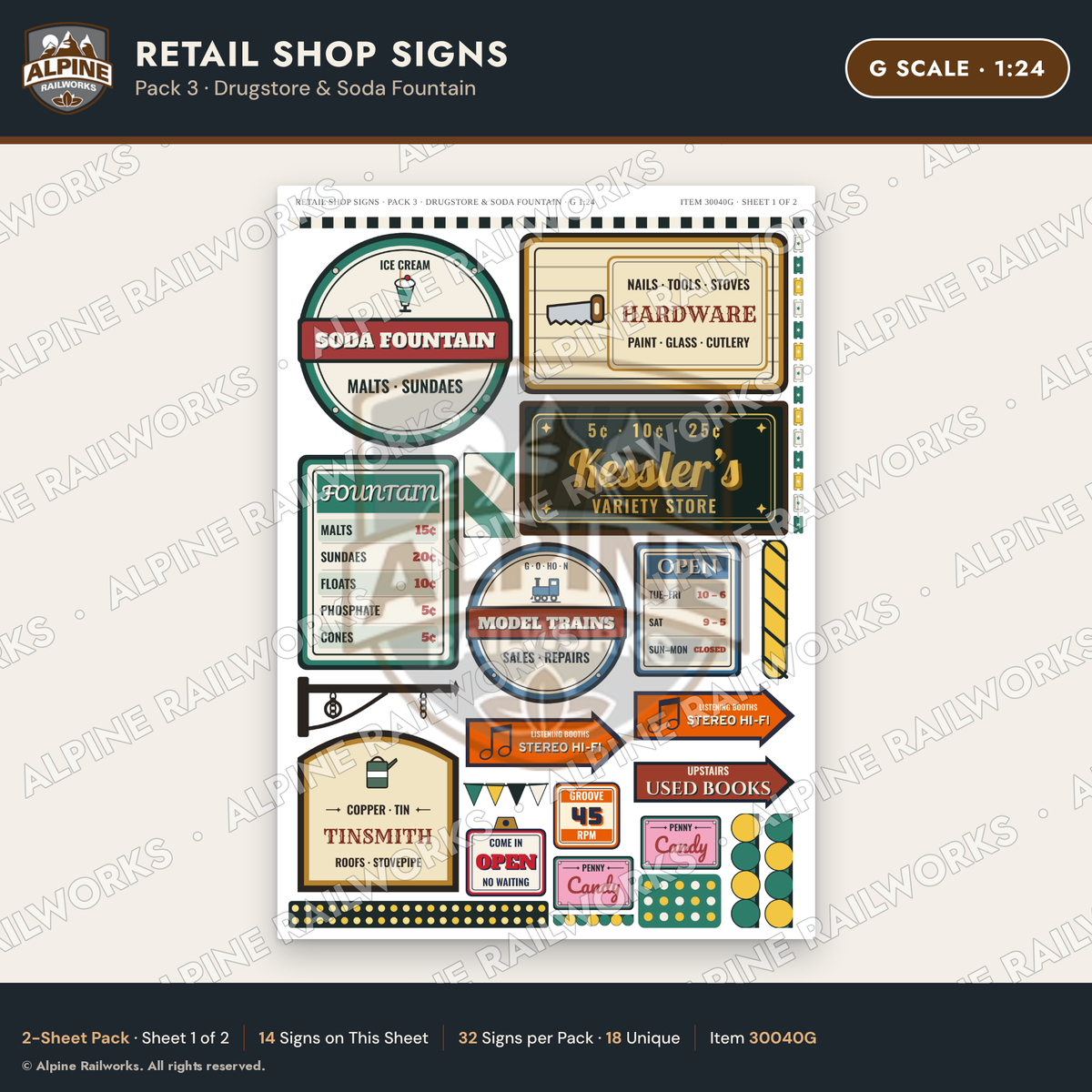 Alpine Railworks 30040G G Scale Retail Shop Signs - Drugstore