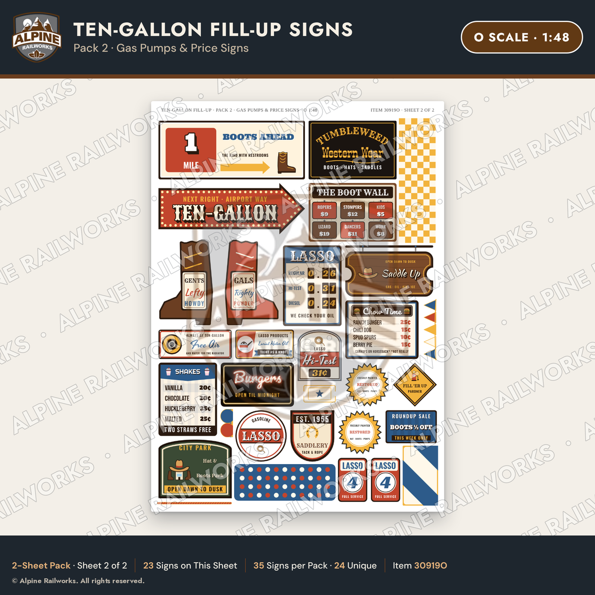 Alpine Railworks 30919O O Scale Roadside Attraction Signs - Cowboy Hat