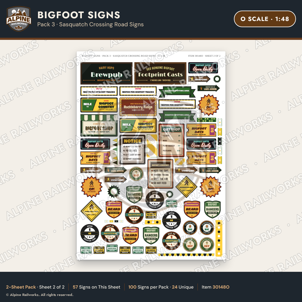 Alpine Railworks 30148O O Scale Bigfoot Signs